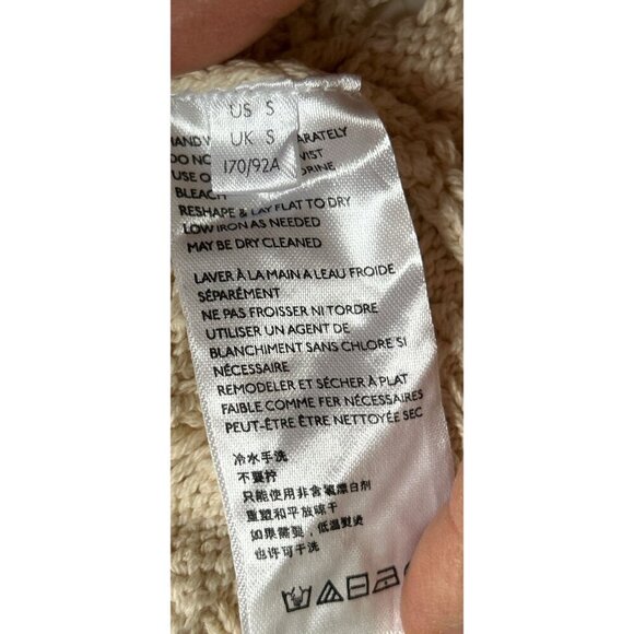 Free People Beach Crop Top Crochet Knit Open Back & Adjustable Tie Beige Long Sl - Picture 9 of 10